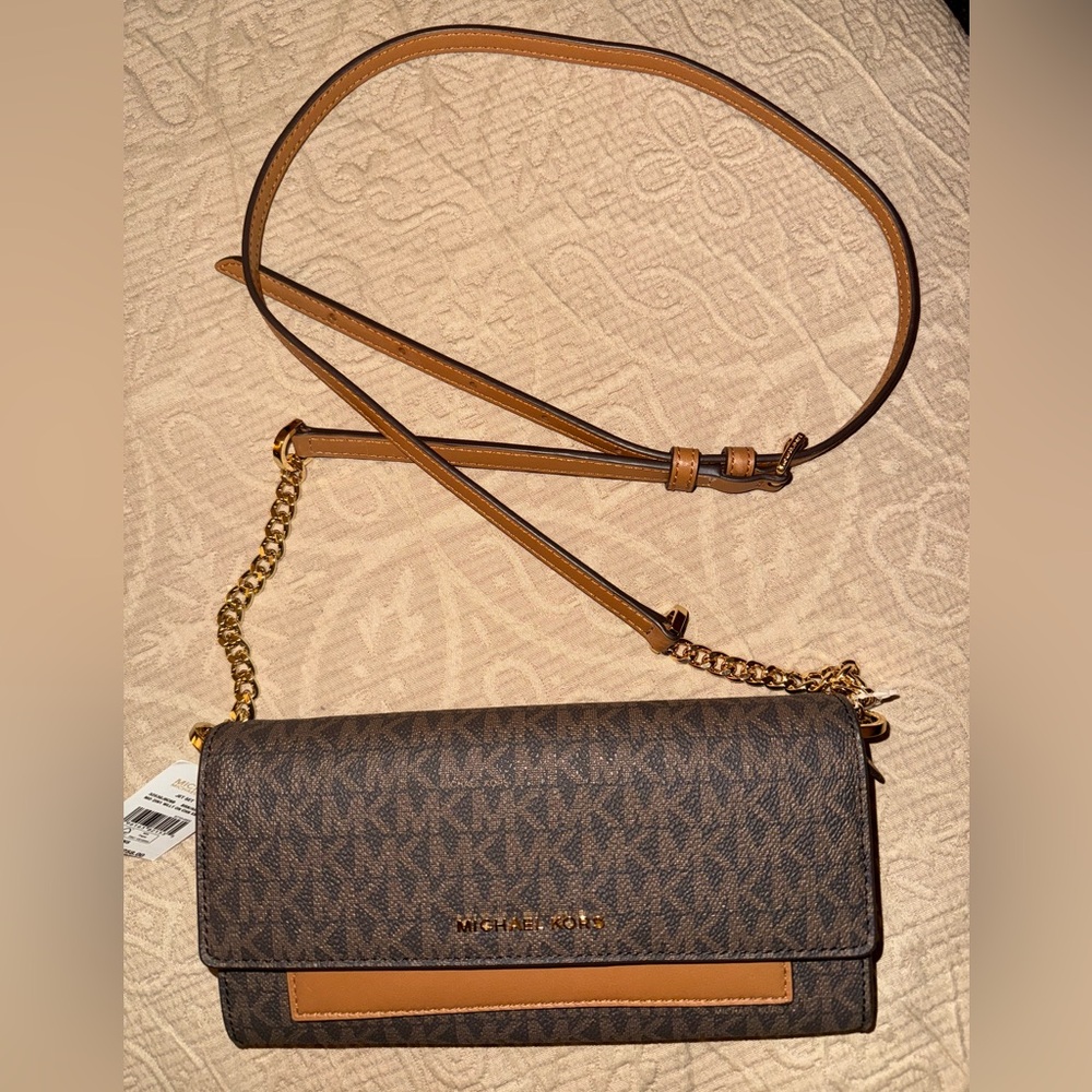Michael Kors Jet Set Medium Logo 2-in-1 Convertible Crossbody Bag BrownAcorn NWT